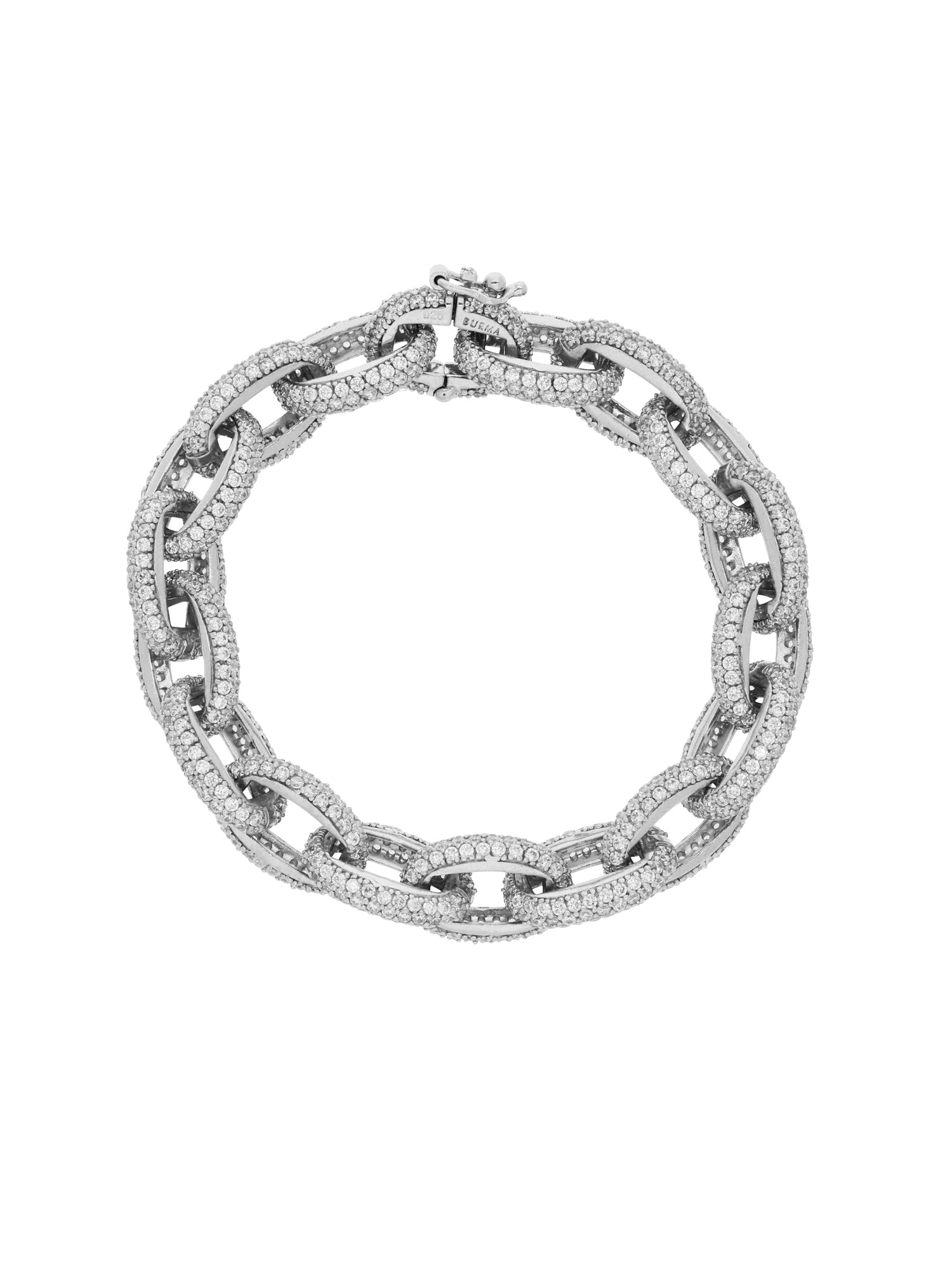 1qty NEW / Argent Rhodié Bracelet maillons pavé de Burmalite blanche en argent rhodié // RECO : 705€