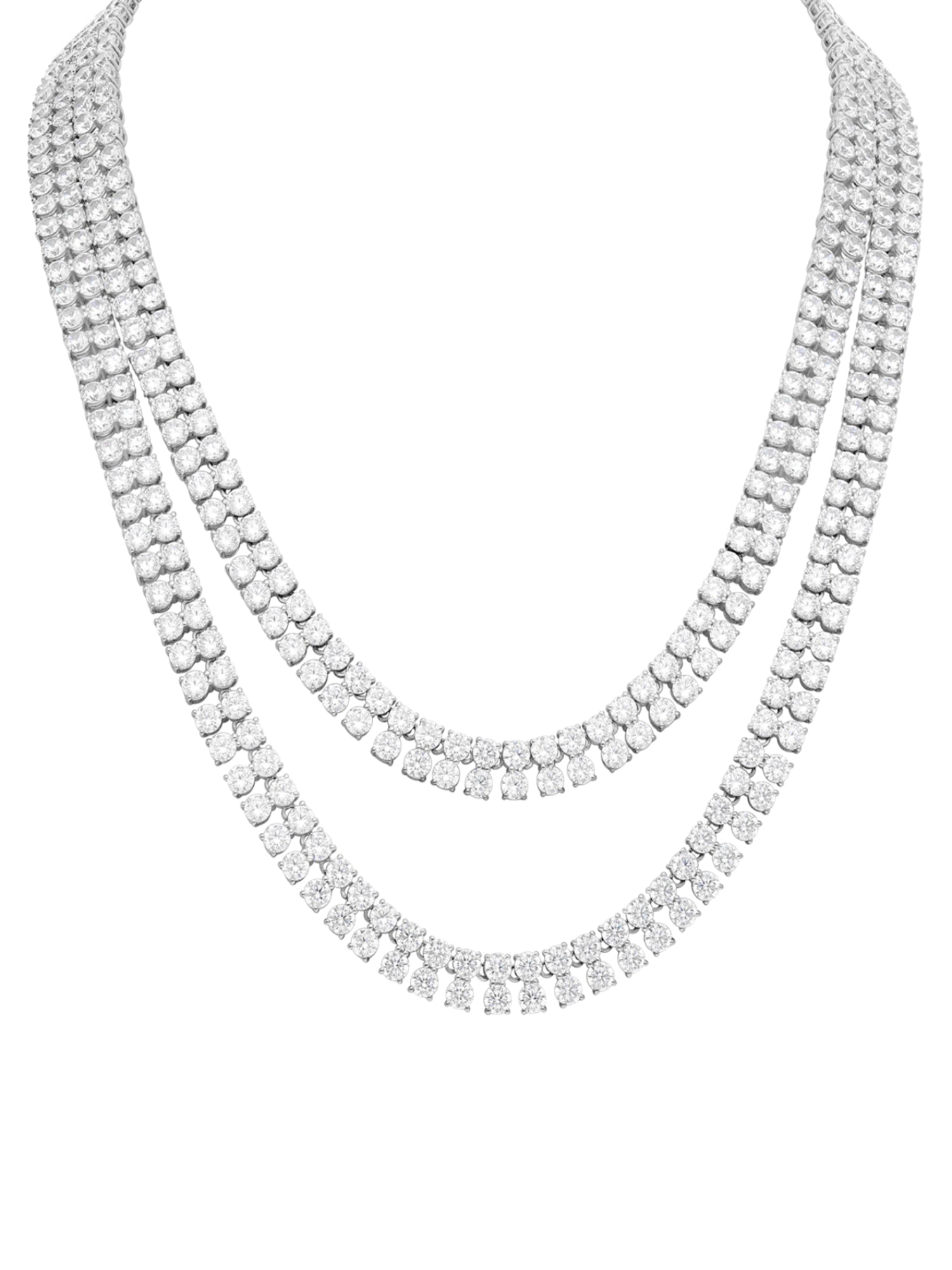 1qty DJV / QTY DISPO : 3-QTY VENDUES : 1-ST : 33% PRIX DJV : 1290€ // Argent Rhodié Sautoir double rangs en argent rhodié serti de Burmalite™ taille brillant 4mm /// RECO : 1325€