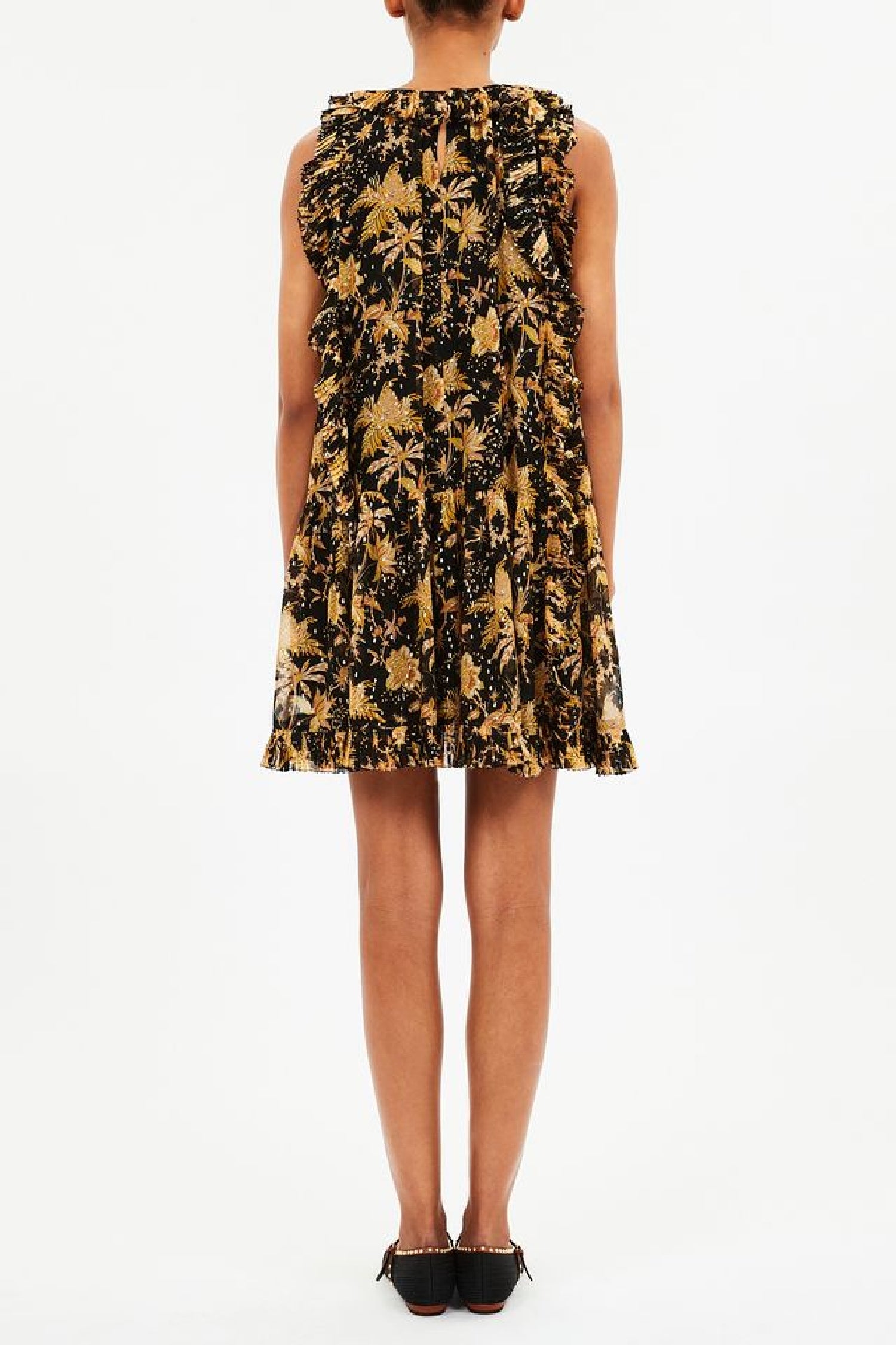 Robe mini Signe à volants en cascade en soie - Forsythia