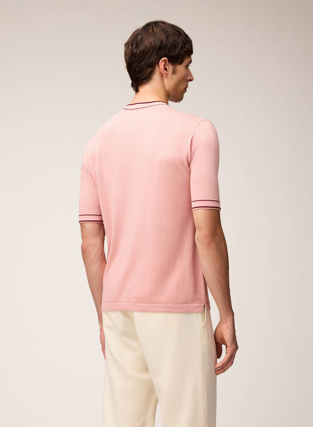 PINK ROSE JERSEY STITCH KNIT T-SHIRT WITH CONTRASTING STRIPE DETAIL