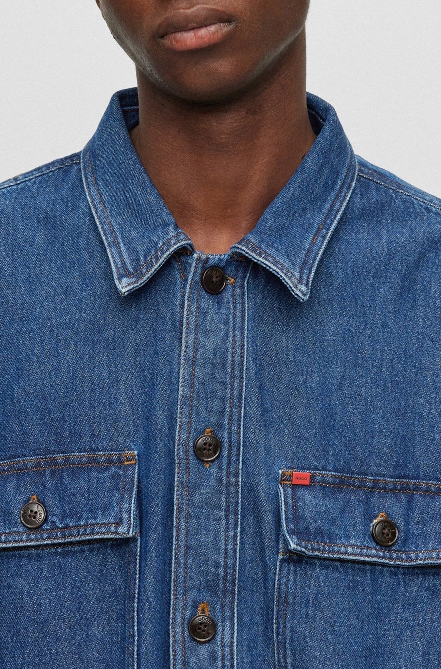 Chemise à poches plaquées en denim - Navy
