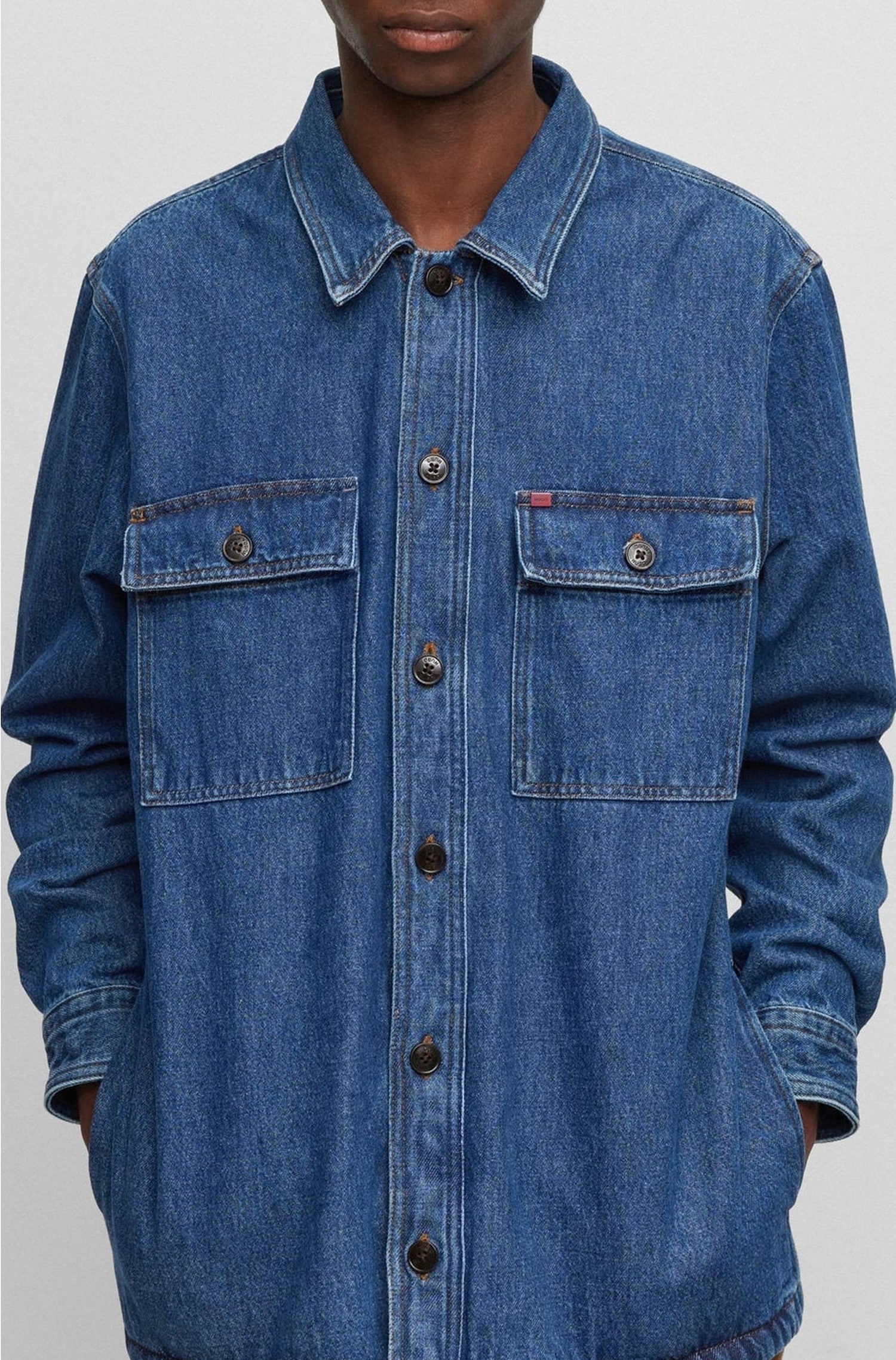 Chemise à poches plaquées en denim - Navy