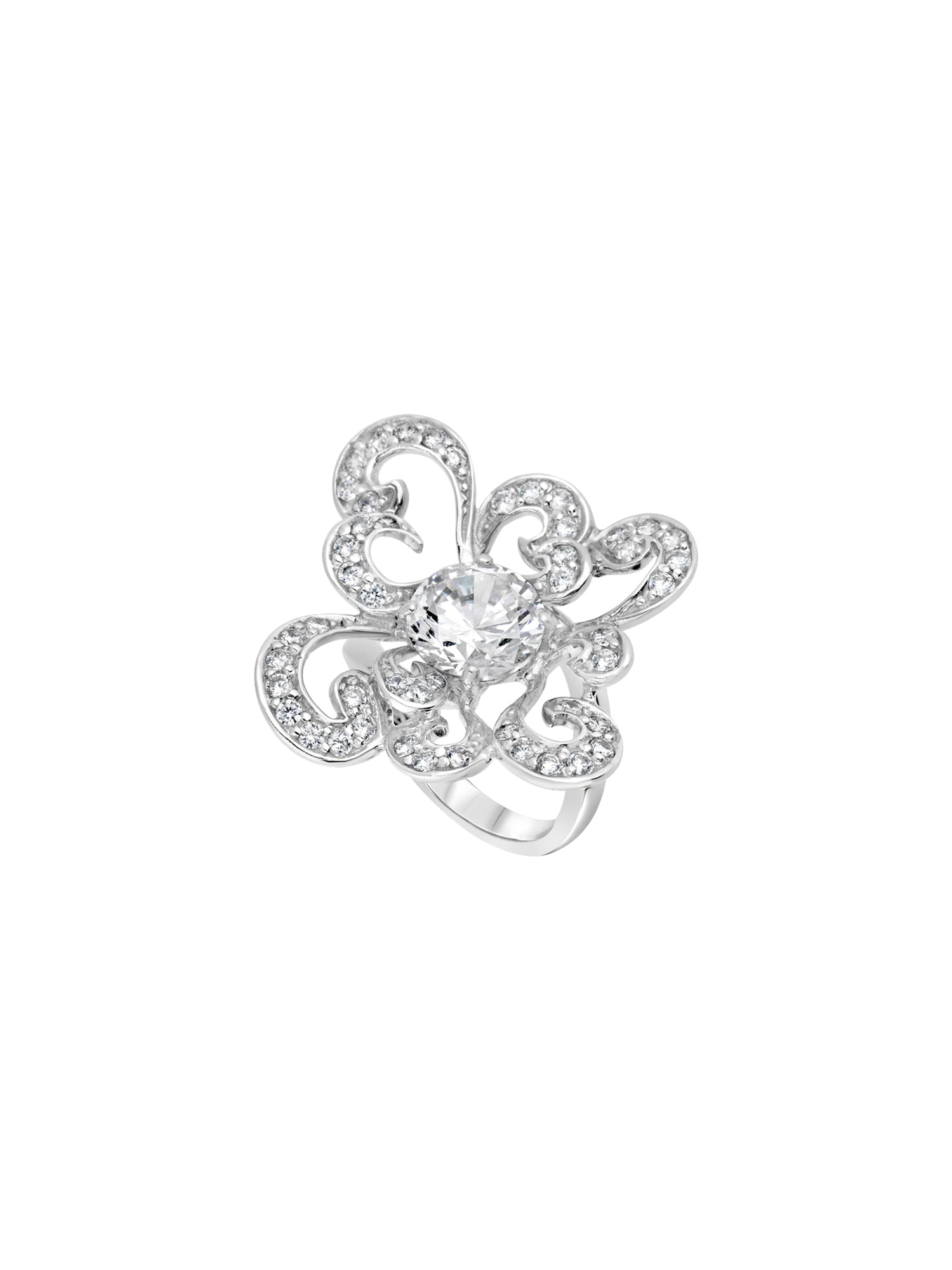 3qty DJV / QTY DISPO : 3-QTY VENDUES : 0-ST : 0% PRIX DJV : 320€ // Or gris 18 ct Bague Arabesque sur or gris 18 carats sertie de Burmalite™ blanche taille brillant /// RECO : 338€