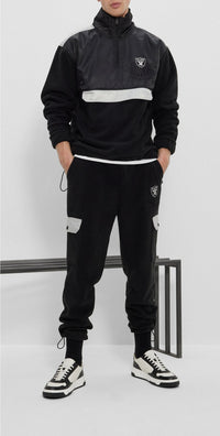 Bi-material stand-up collar sweatshirt - Black