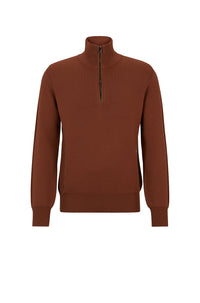 Pull zippé Padrone en laine - Medium Brown