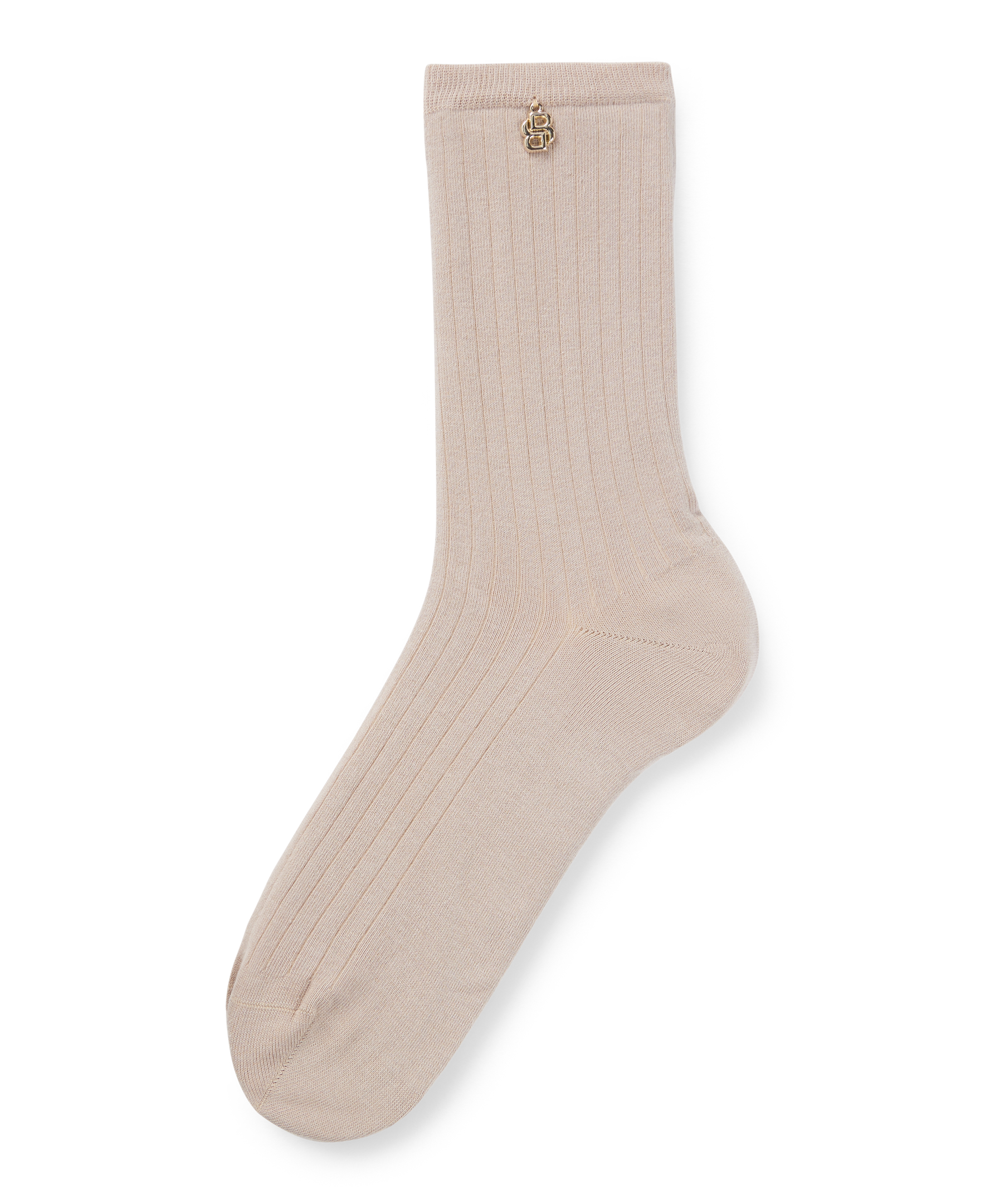 OPEN BEIGE // CASUAL SOCKS RS RIB METAL LOGO CC