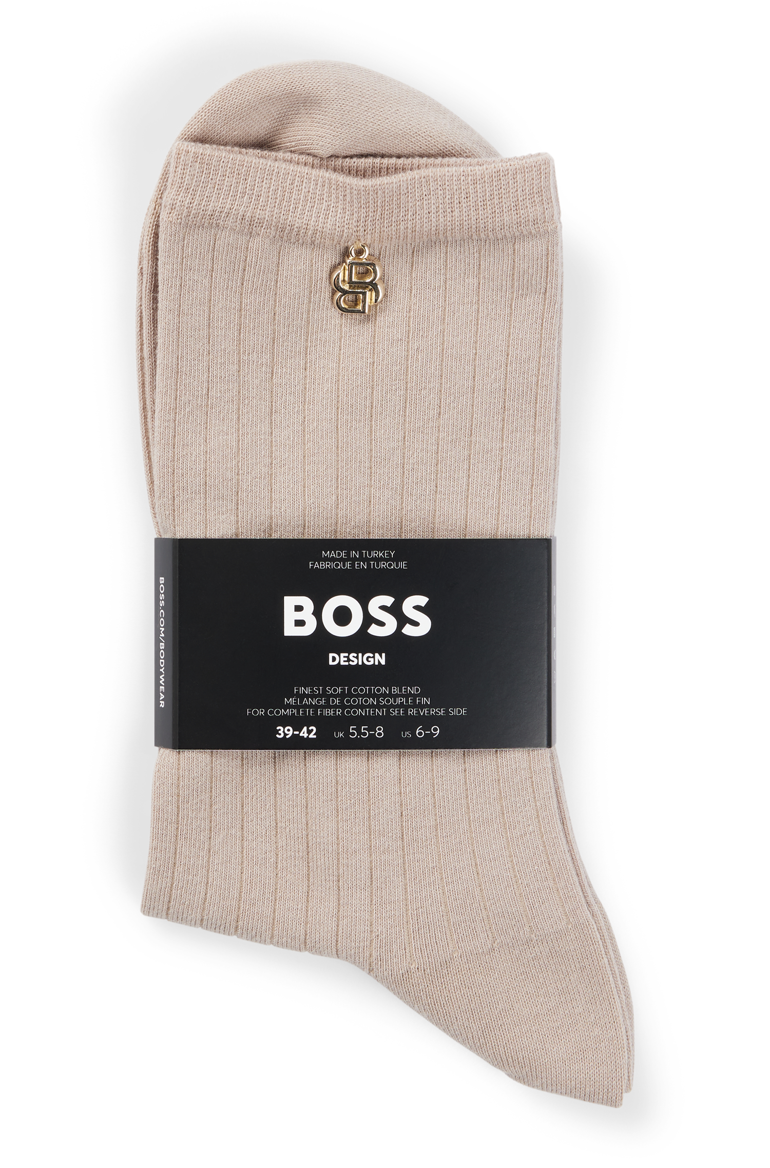 OPEN BEIGE // CASUAL SOCKS RS RIB METAL LOGO CC