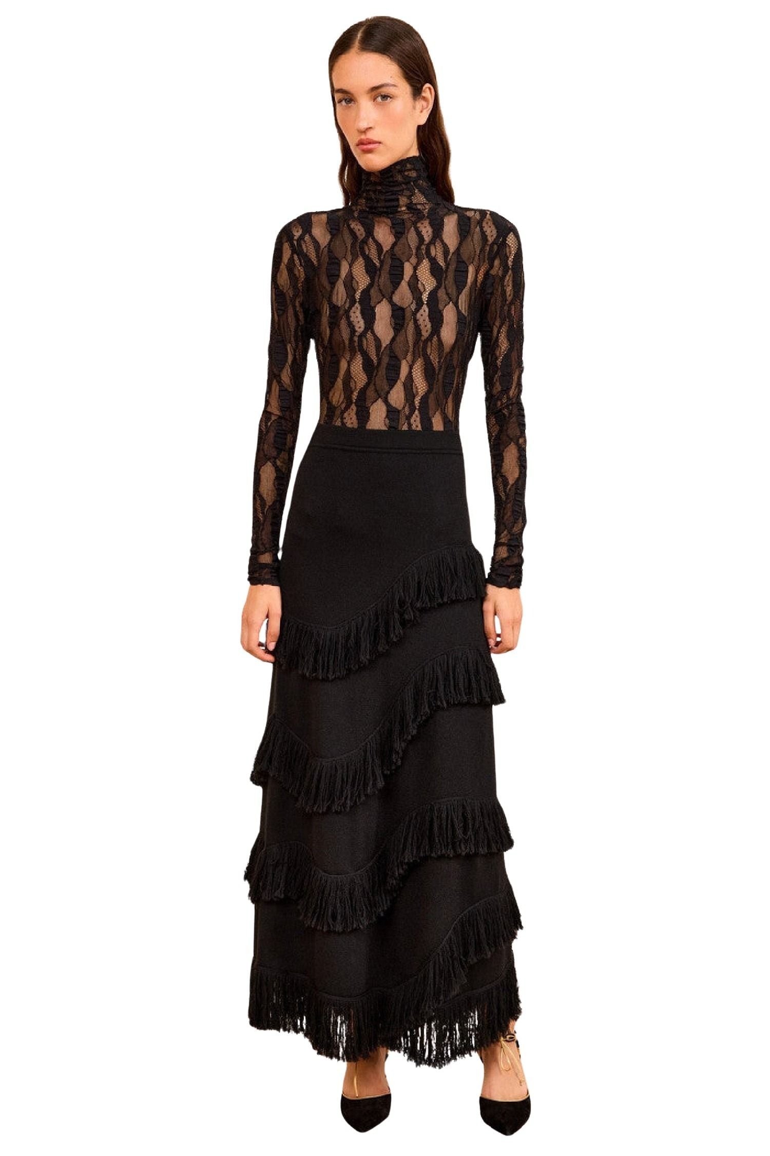 Mirena Midi Knit Skirt w/ Fringe
