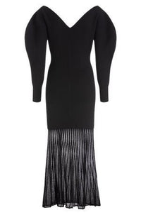 Wool dress with balloon sleeves - Black