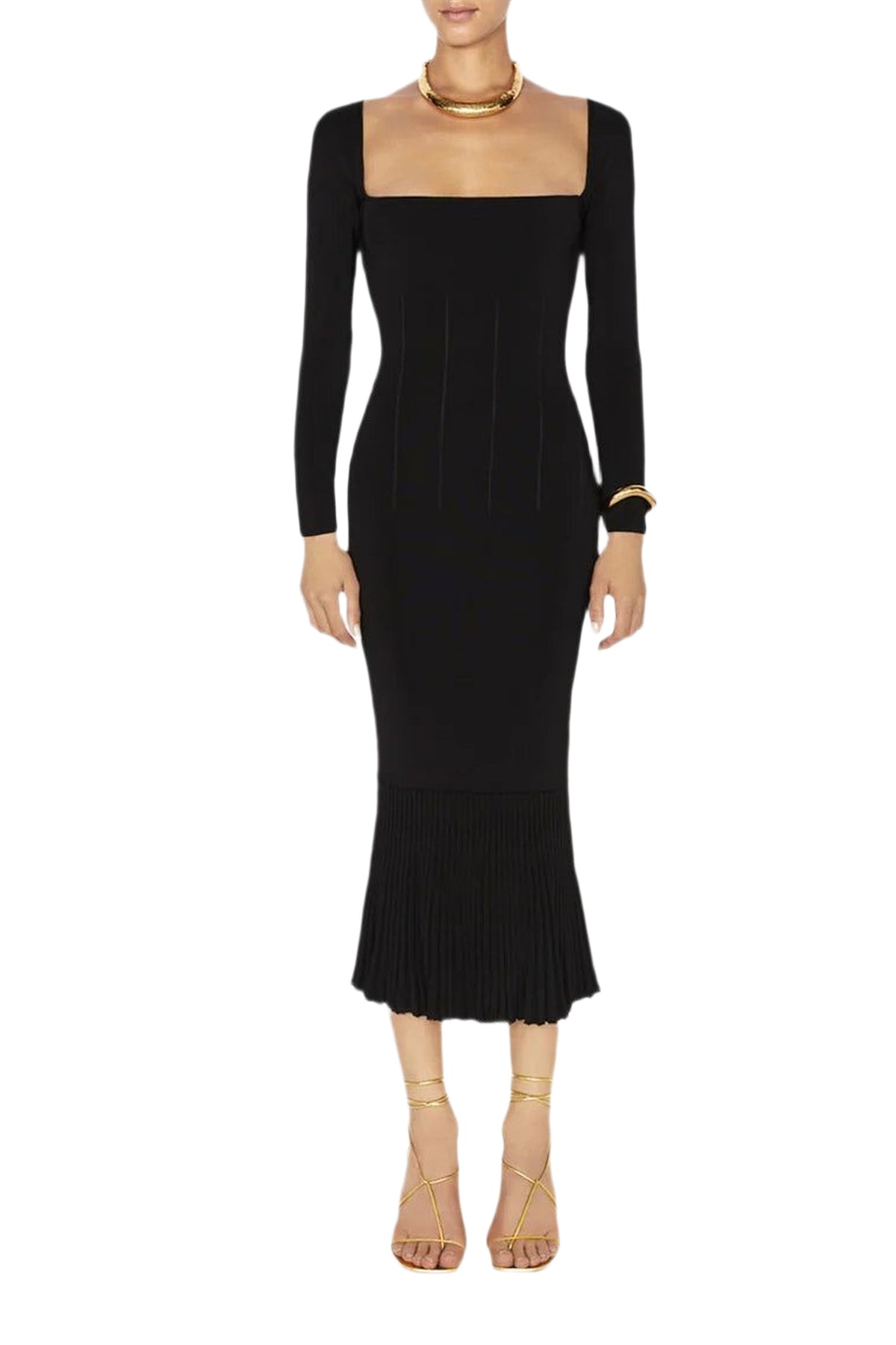 Long Sleeve Crew Neck Atalanta Dress - Black