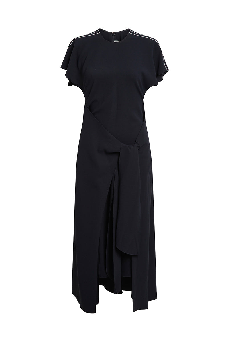 Short Sleeve Tie Detail Dress - Midnight