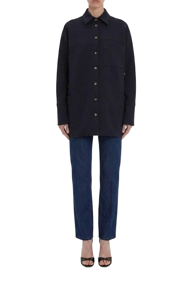 Wrap-Front Oversized Shirt - Black