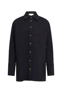 Wrap-Front Oversized Shirt - Black