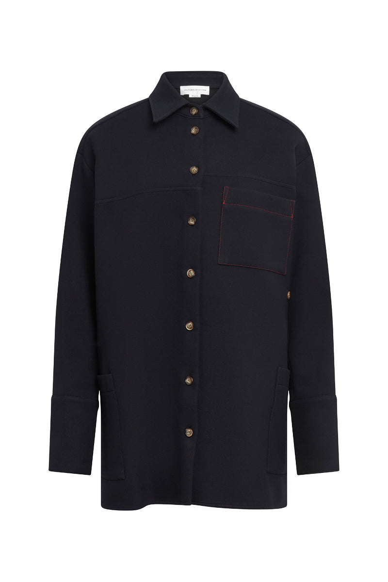 Wrap-Front Oversized Shirt - Black