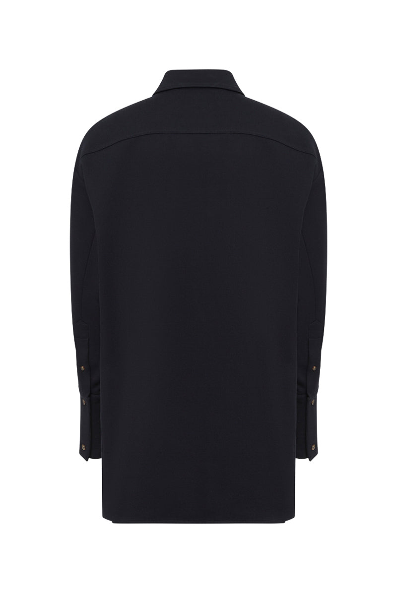 Wrap-Front Oversized Shirt - Black