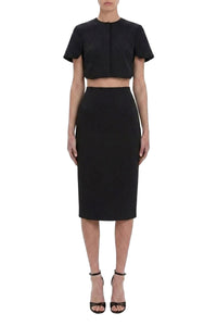 Double Wool Crepe Pencil Skirt - Black