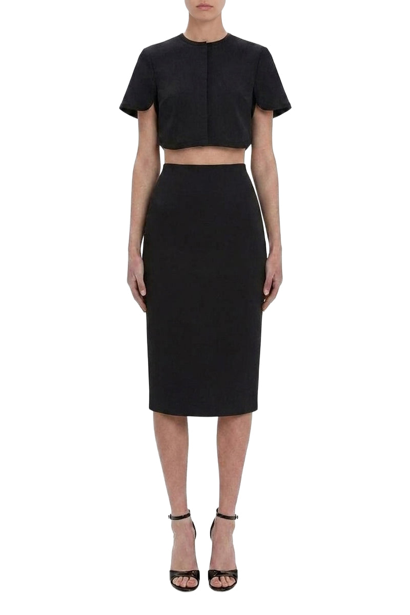 Double Wool Crepe Pencil Skirt - Black