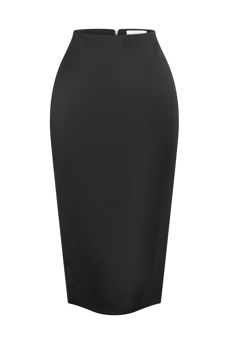 Double Wool Crepe Pencil Skirt - Black