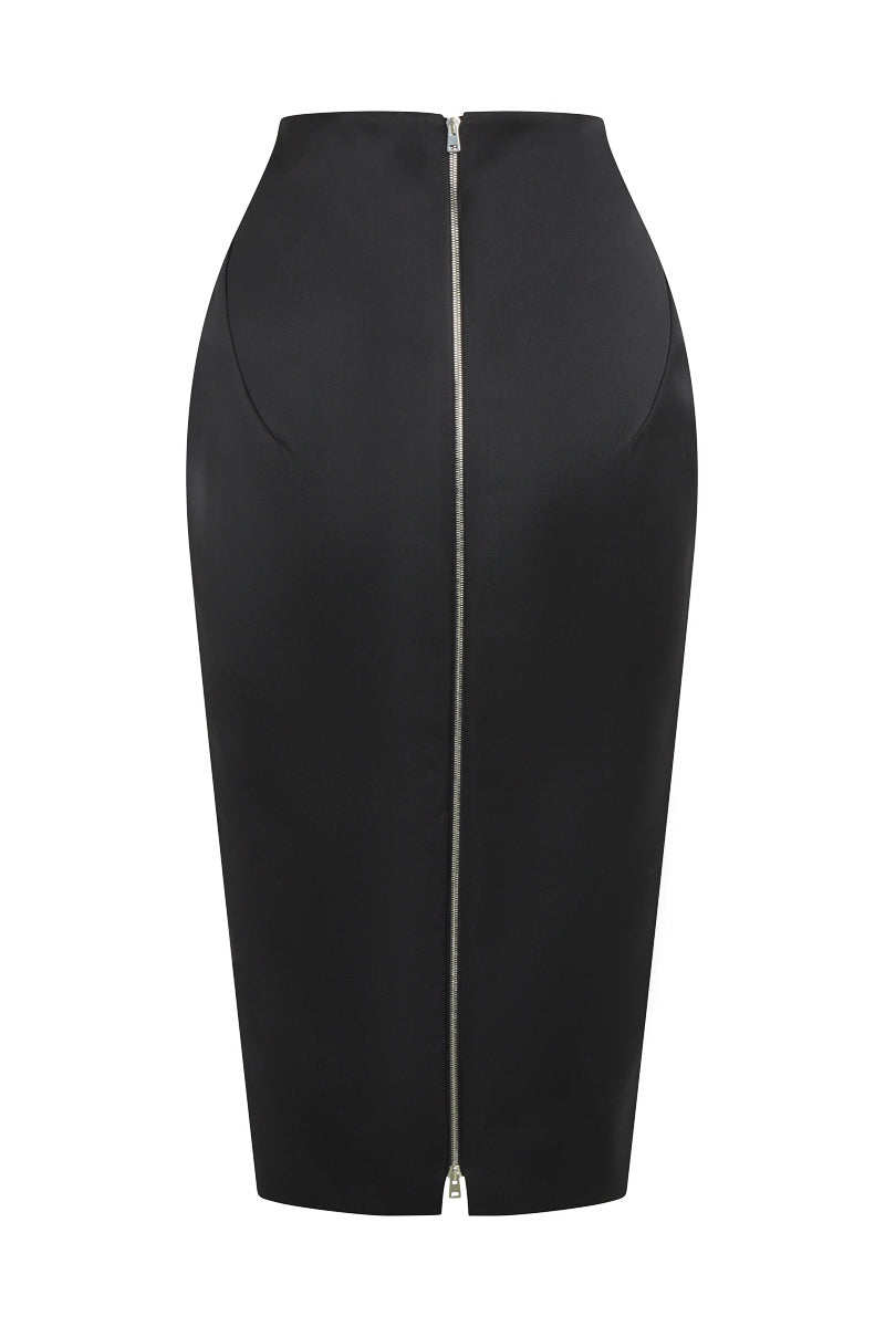 Double Wool Crepe Pencil Skirt - Black