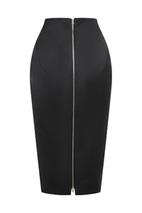 Double Wool Crepe Pencil Skirt - Black