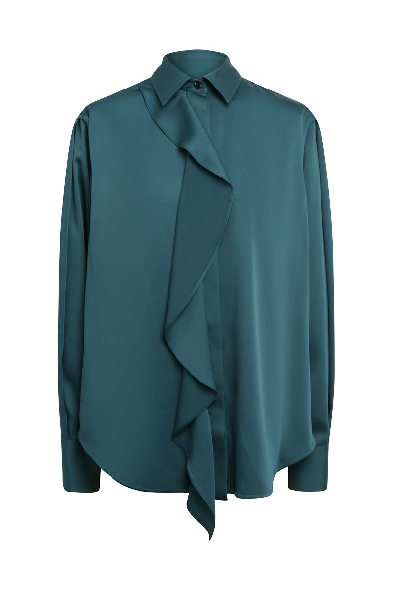 Asymmetric Ruffle Blouse - Mallard Green