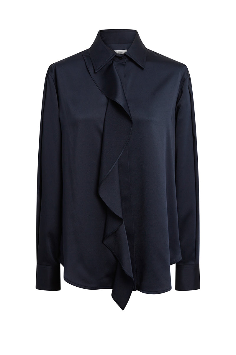 Asymmetric Ruffle Blouse - Midnight