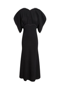 Gathered Short Sleeve Dolman Midi Dress - Black