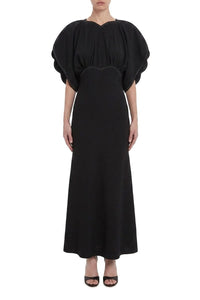 Gathered Short Sleeve Dolman Midi Dress - Black