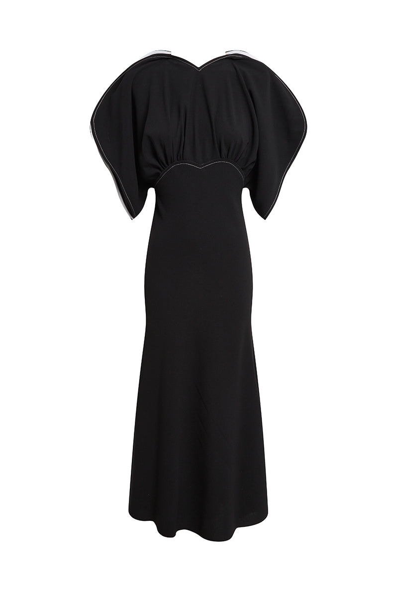 Gathered Short Sleeve Dolman Midi Dress - Black
