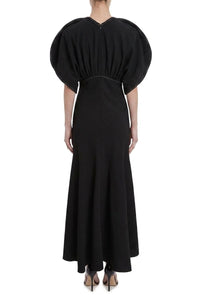 Gathered Short Sleeve Dolman Midi Dress - Black