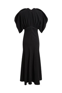 Gathered Short Sleeve Dolman Midi Dress - Black