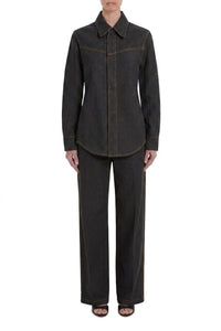 Denim Shirt With Front Yoke Detail - Black Herringbone