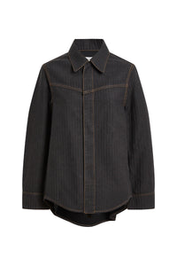 Denim Shirt With Front Yoke Detail - Black Herringbone