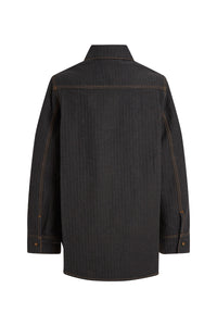 Denim Shirt With Front Yoke Detail - Black Herringbone