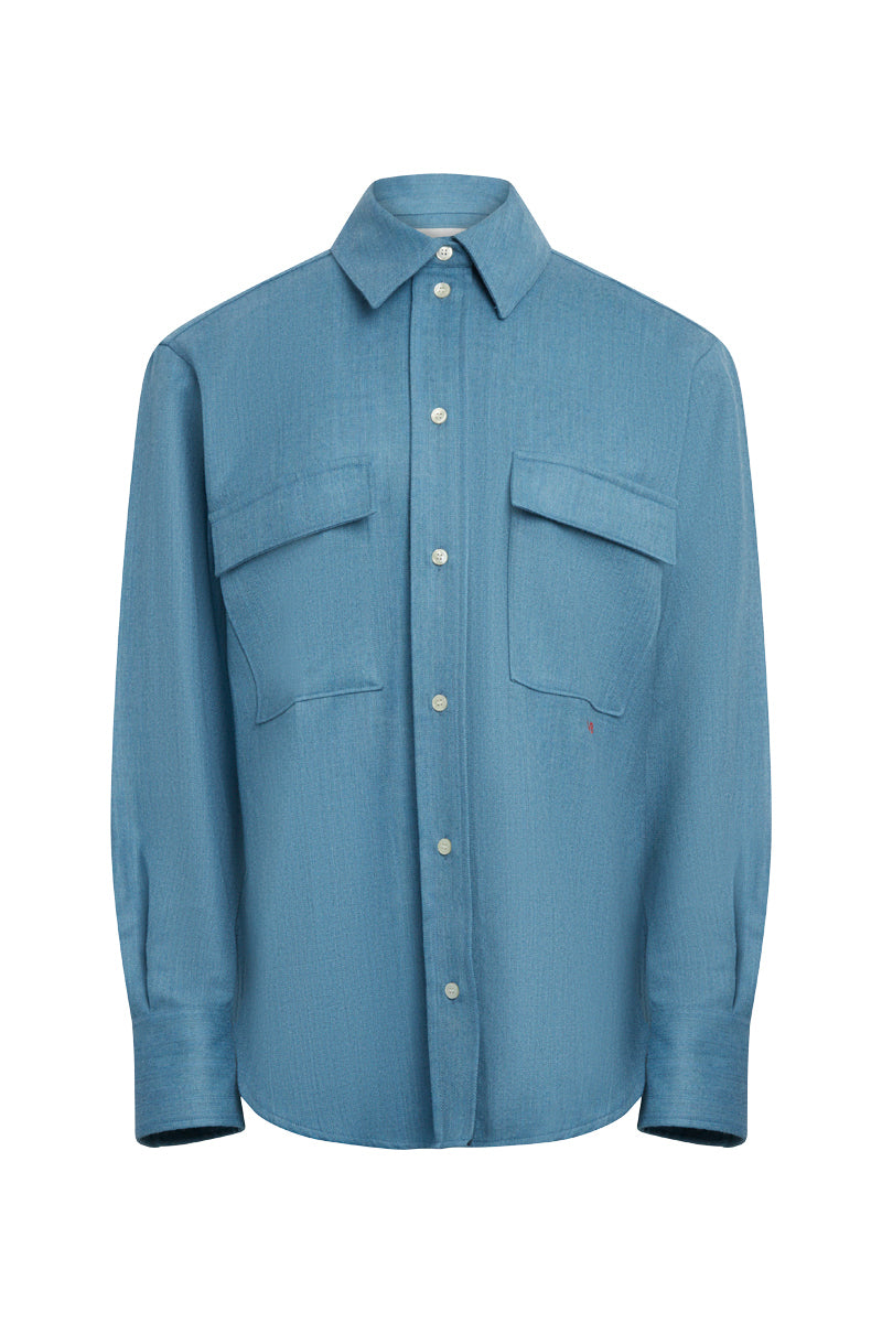 Pocket Detail Mens Shirt - Storm Blue