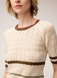 BUTTER, TOBACCO, GREEN MIX STITCH KNIT T-SHIRT