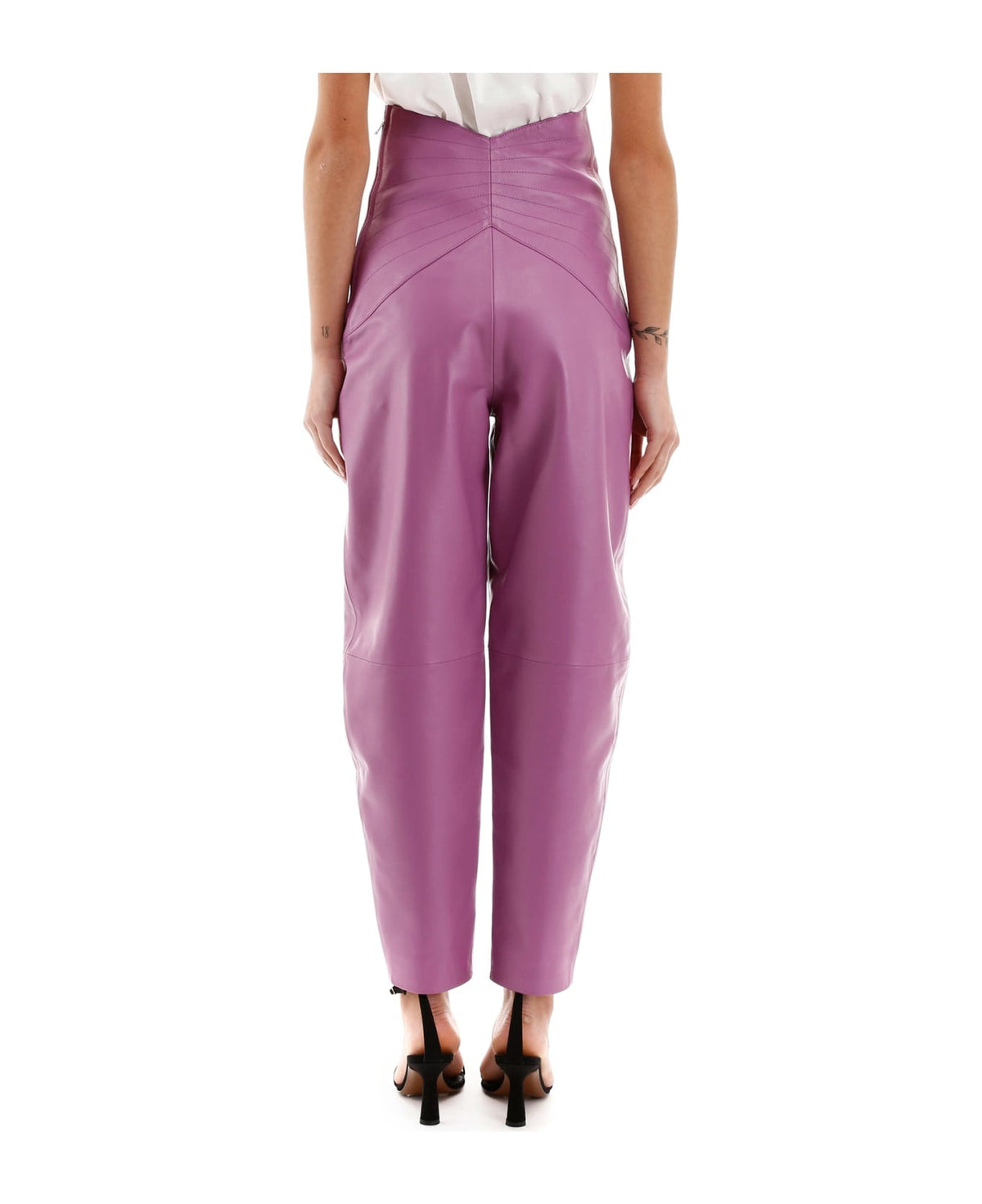 Pantalon carotte en cuir - Mauve