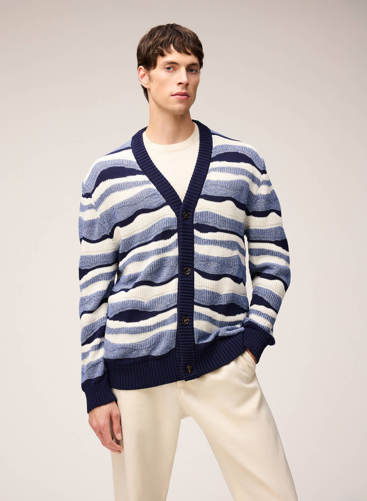 NAVY JACQUARD KNIT CARDIGAN