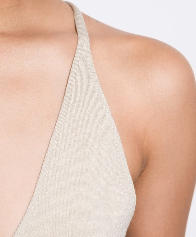 Wool and silk V-neck tank top - Wet Sand