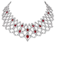 1qty DJV / QTY DISPO : 1-QTY VENDUES : 0-ST : 0% PRIX DJV : 2850€ // Argent Rhodié Collier Illusion en argent rhodié serti de Burmalite™ taille ovale rouge rubis /// RECO : 2920€