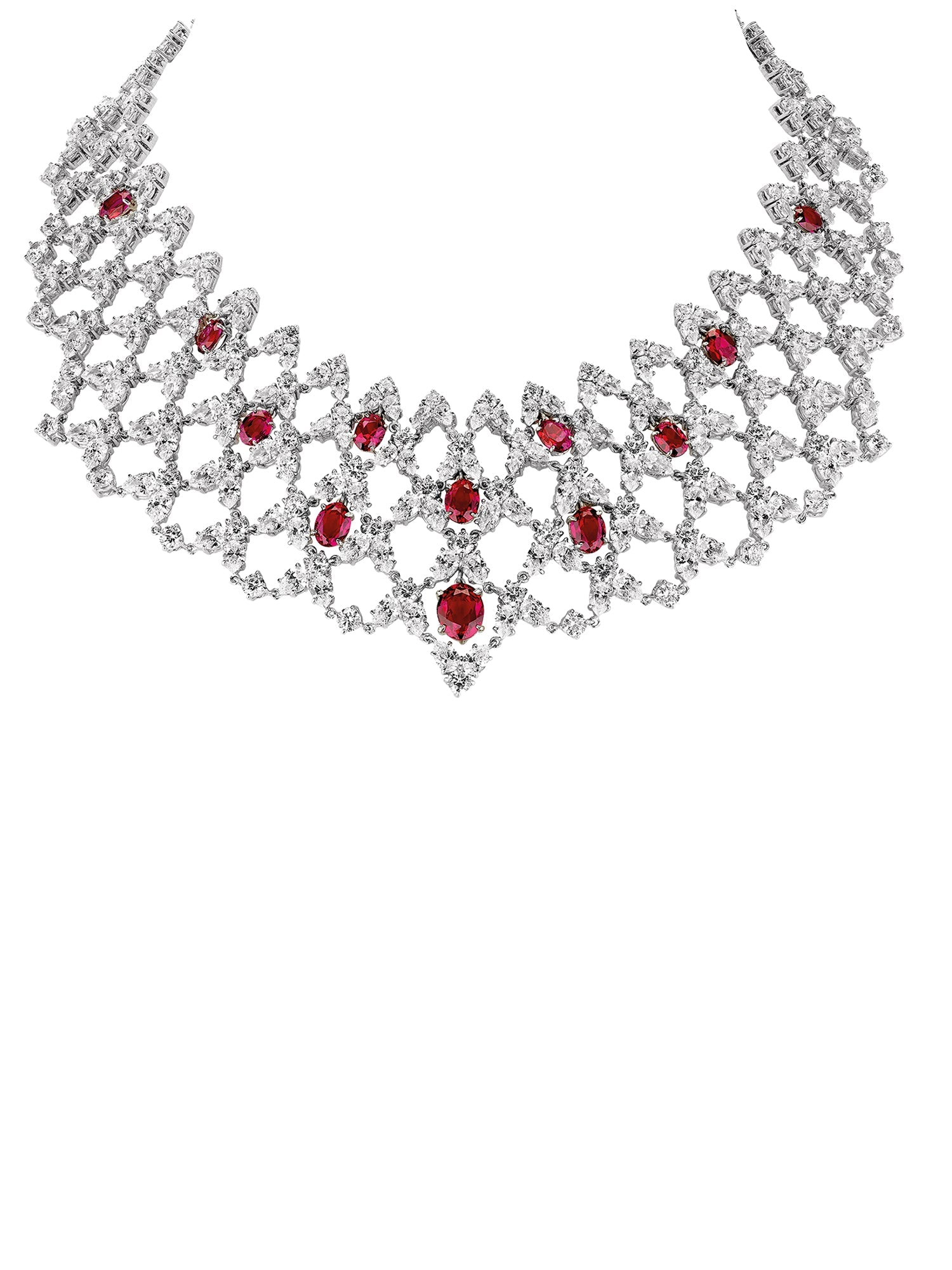 1qty DJV / QTY DISPO : 1-QTY VENDUES : 0-ST : 0% PRIX DJV : 2850€ // Argent Rhodié Collier Illusion en argent rhodié serti de Burmalite™ taille ovale rouge rubis /// RECO : 2920€