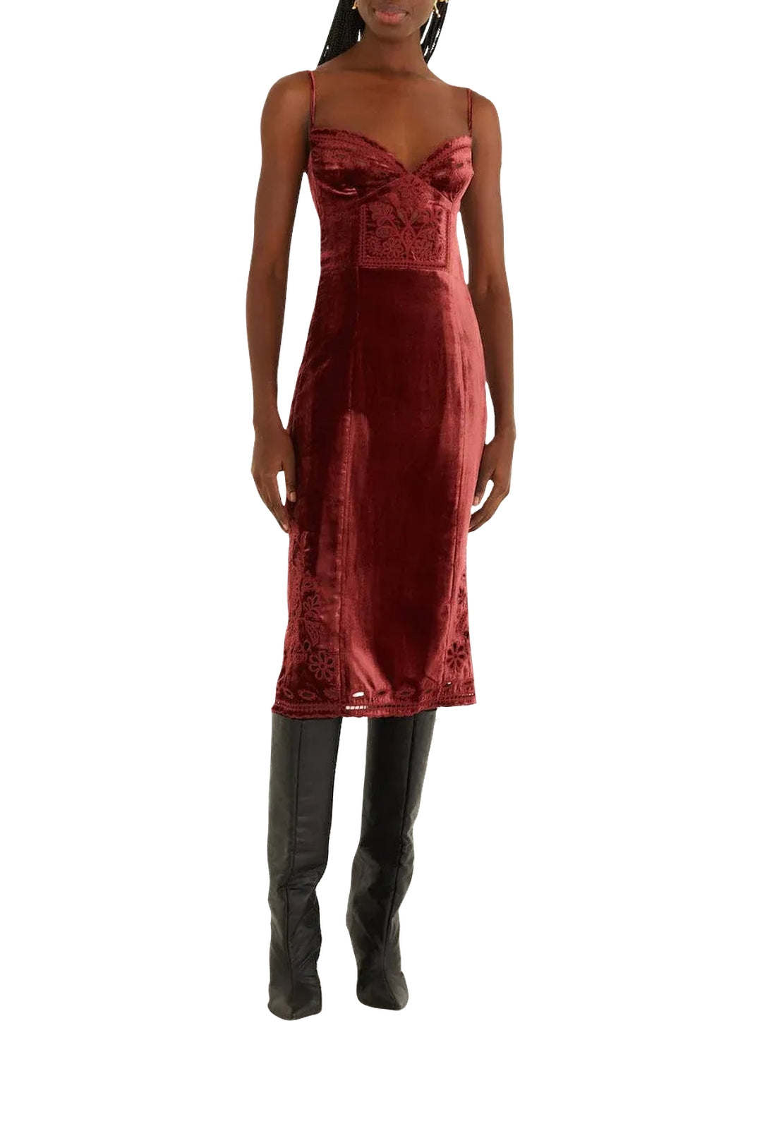 Robe midi en velours - Bordeaux