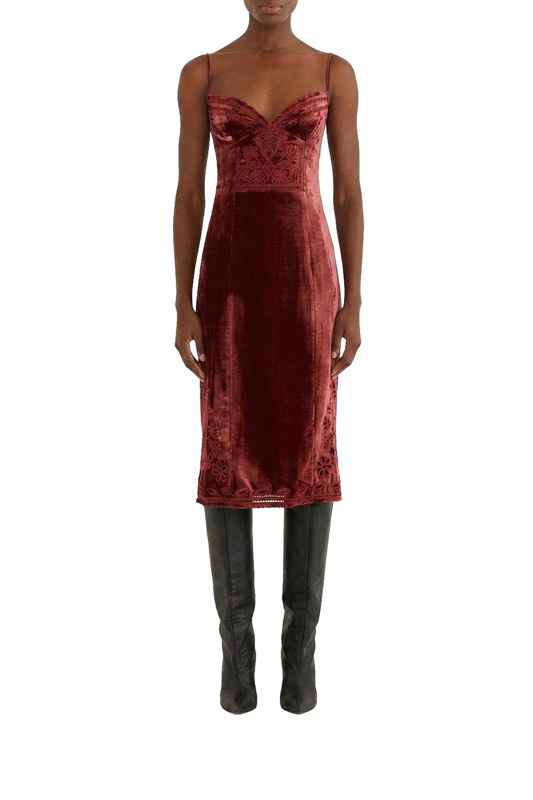 Velvet midi dress - Bordeaux