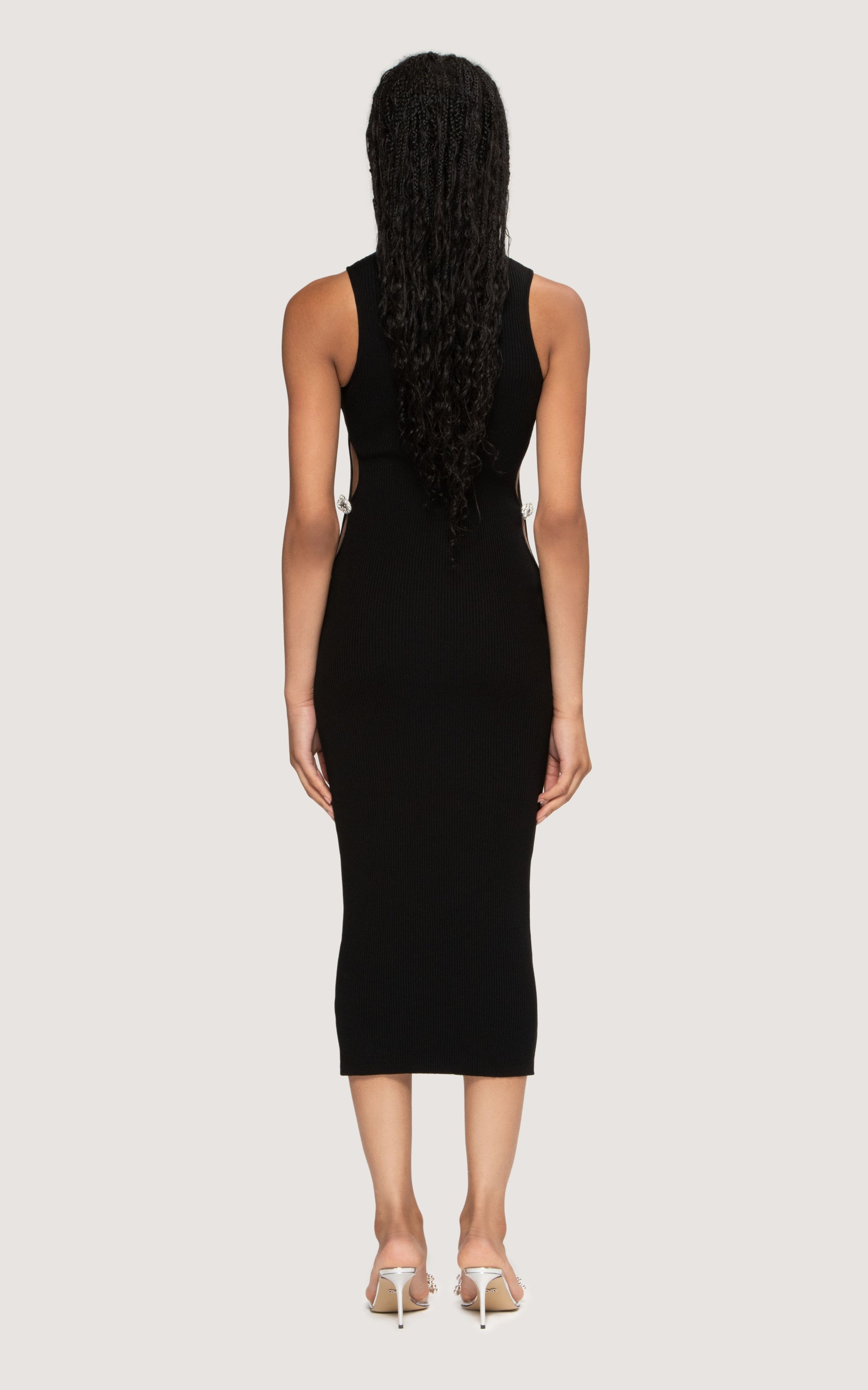 Ribbed bow midi dress with rhinestone embellishments - Black