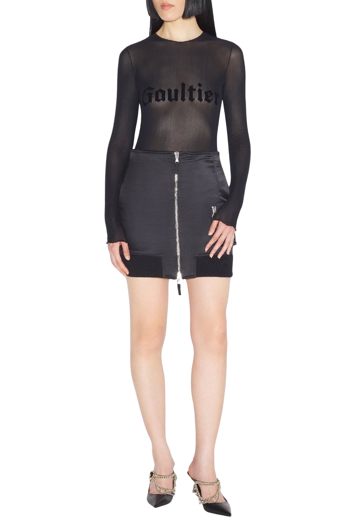 Jupe courte Tattoo en satin - Black