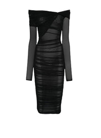 Robe courte froncée épaules dénudées - Black