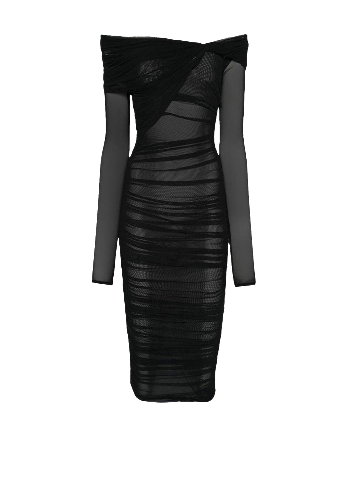 Robe courte froncée épaules dénudées - Black