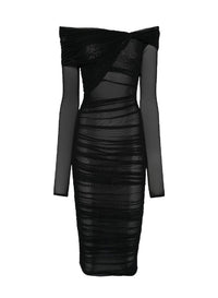 BLACK // black off-shoulder ruched dress