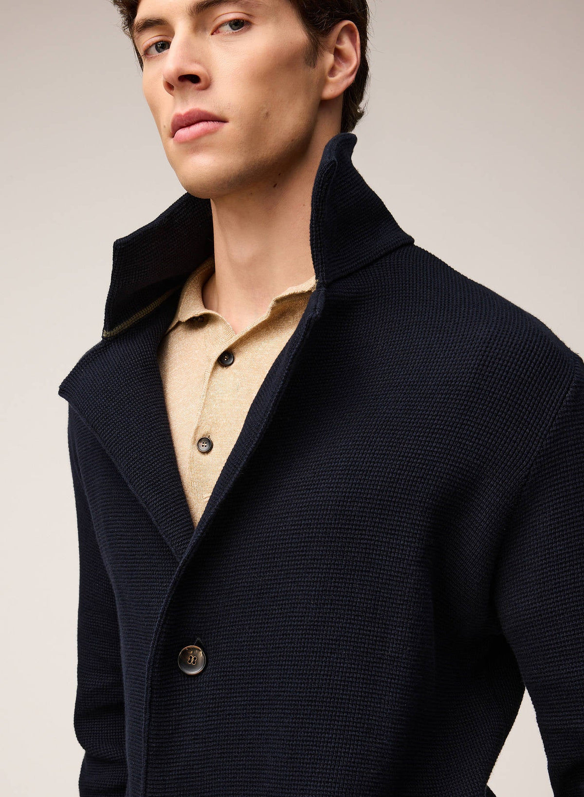 NAVY KNIT SINGLE BREASTED BLAZER