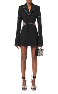 Bow short dress with wool & rhinestone cut-outs - Black